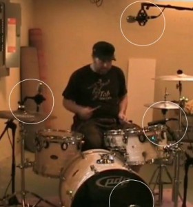 Positioning four microphones on drums